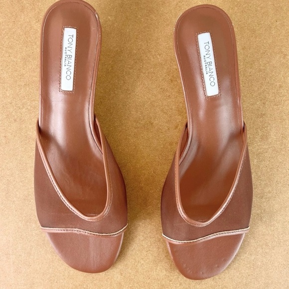 NEW TONY BIANCO REVOLVE BROWN MESH SLIDE SANDALS - Picture 13 of 15